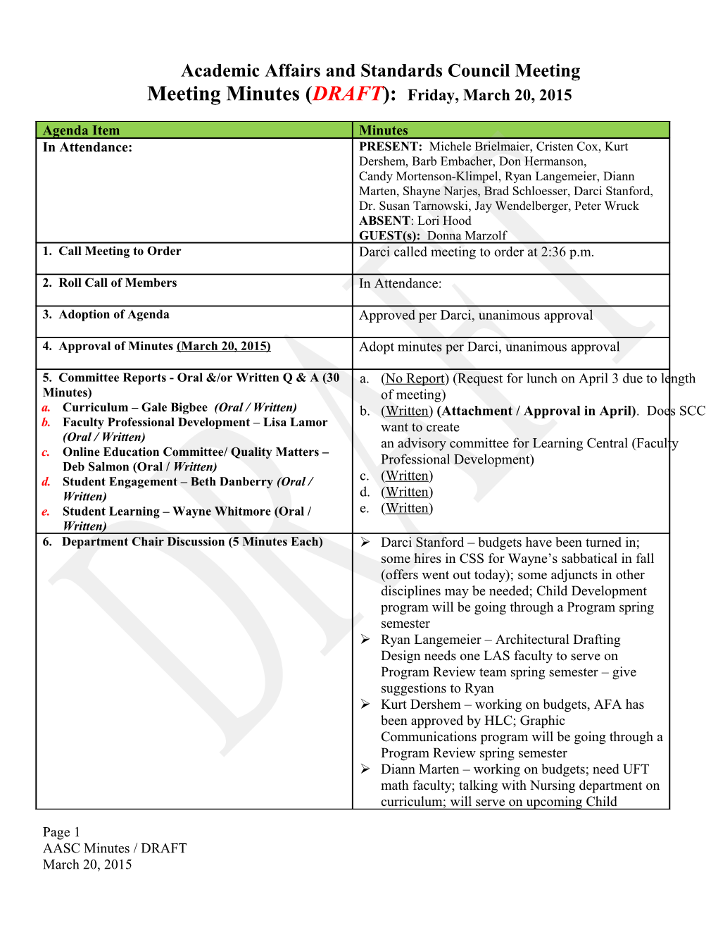 Academic Affairs and Standards Council Meeting