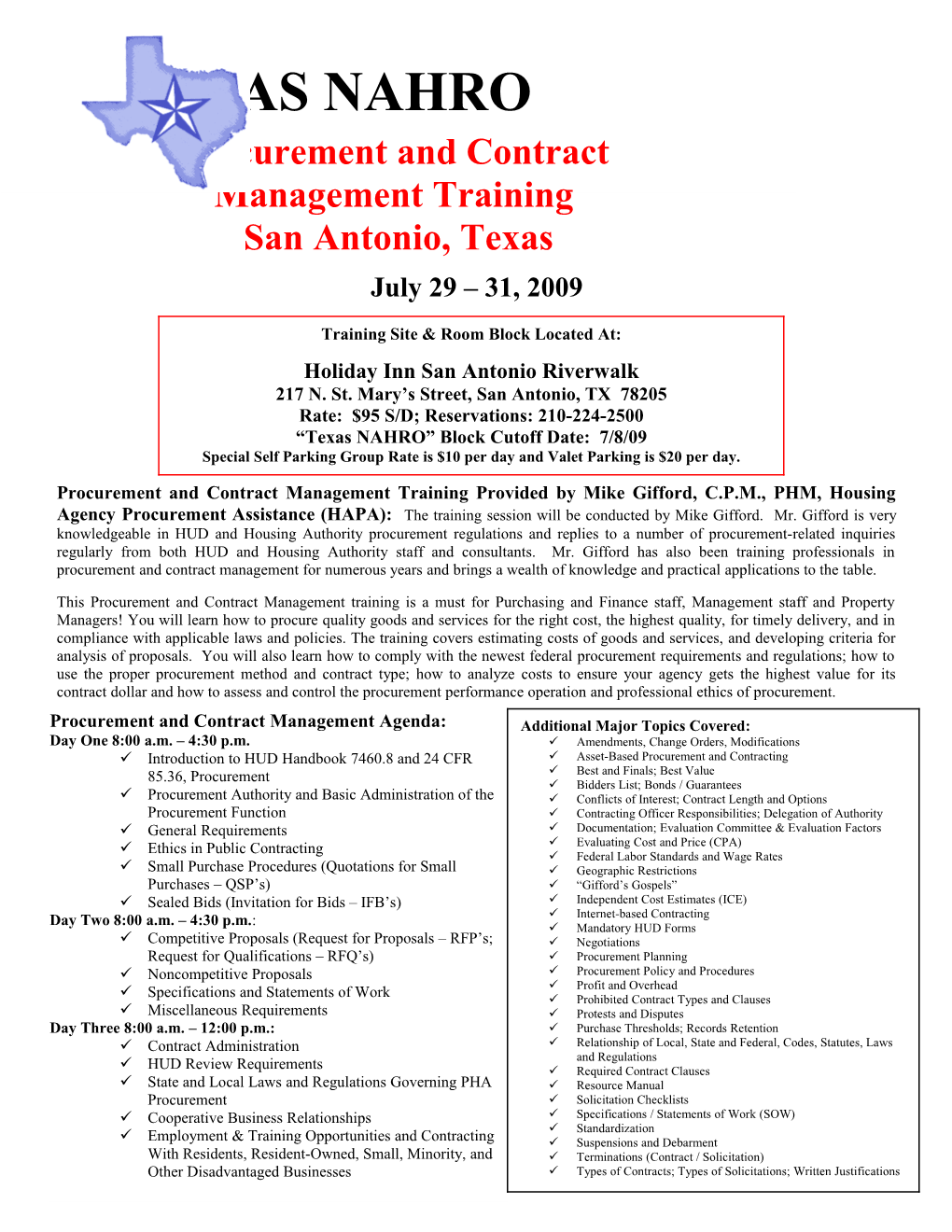 Procurement and Contract Management Training Provided by Mike Gifford, C.P.M., PHM, Housing