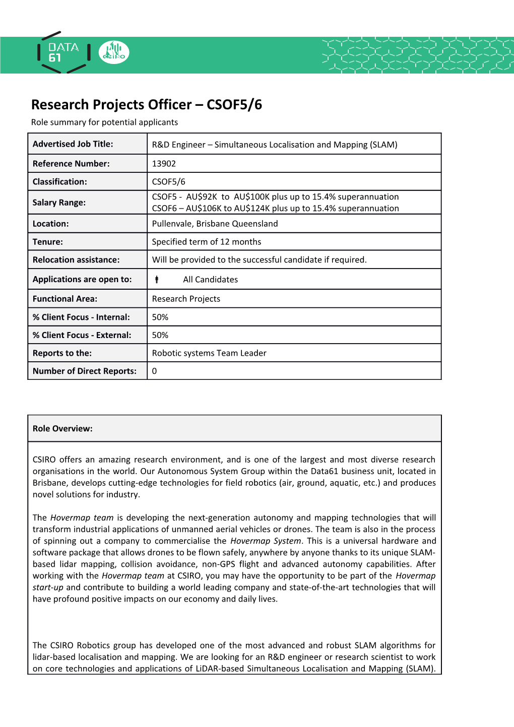 Research Projects Officer CSOF5/6