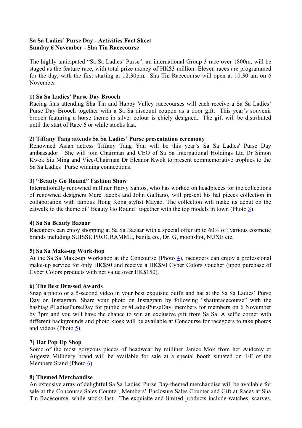 Sa Sa Ladies Purse Day - Activities Fact Sheet