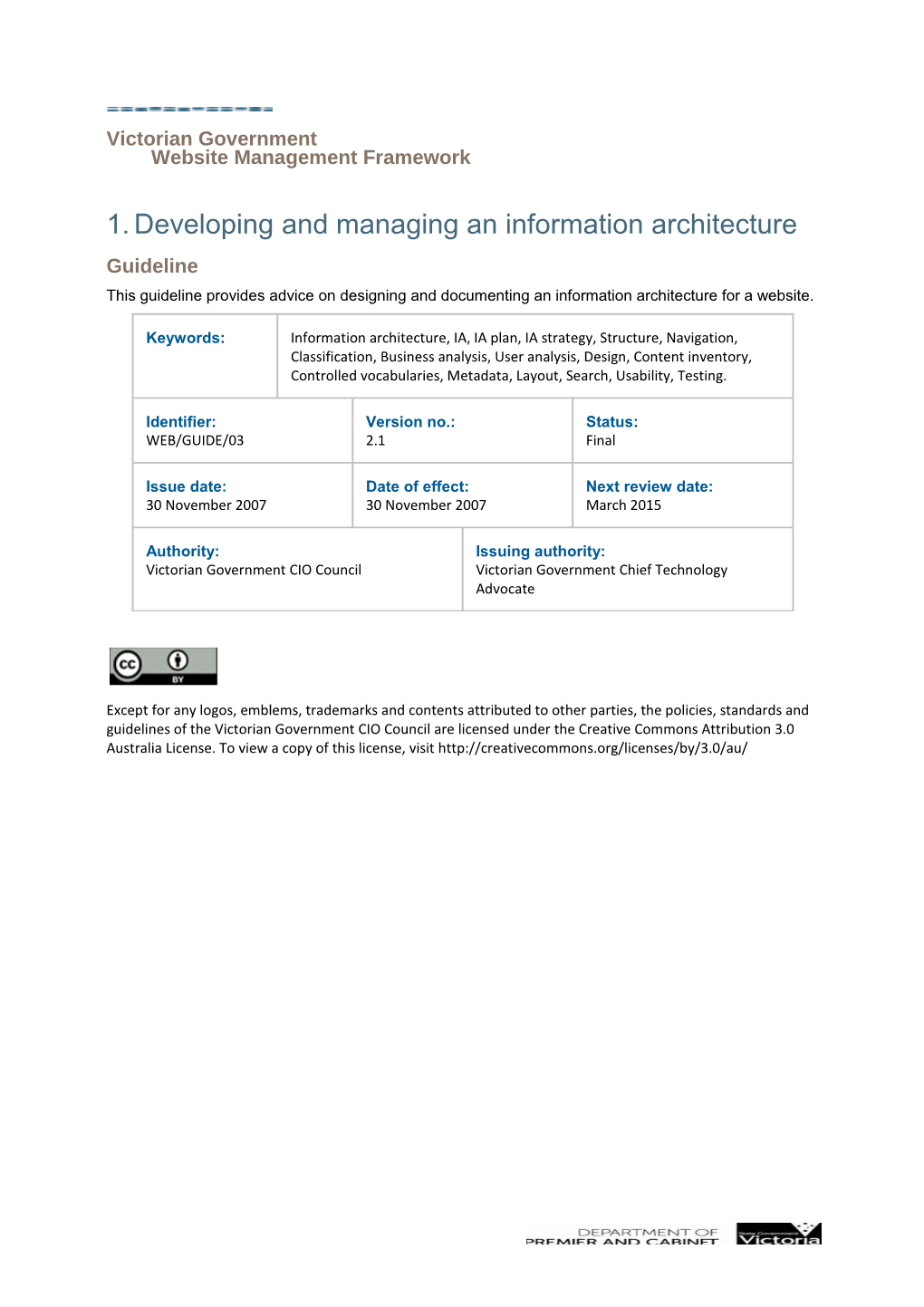 Victorian Governmentwebsite Management Framework