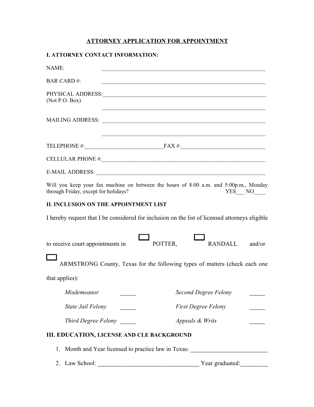 Attorney Application for Appointment