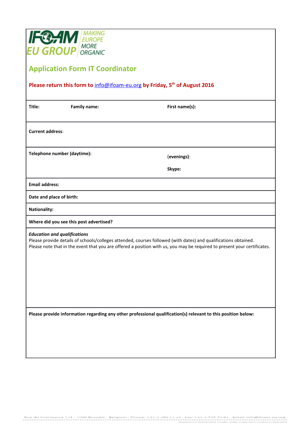 Application Form IT Coordinator