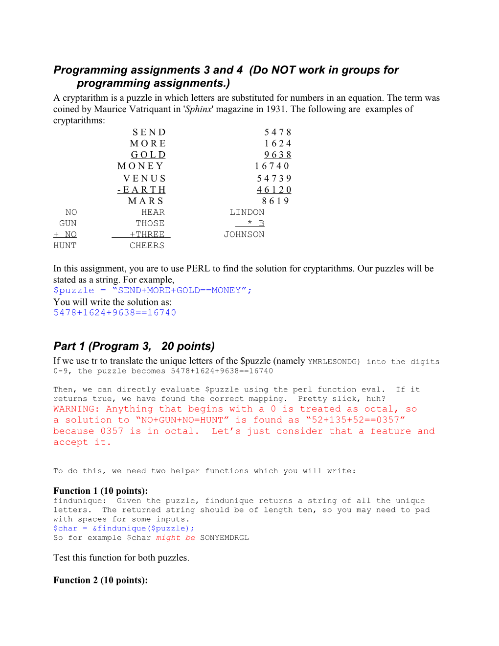 Programming Assignments 3 and 4