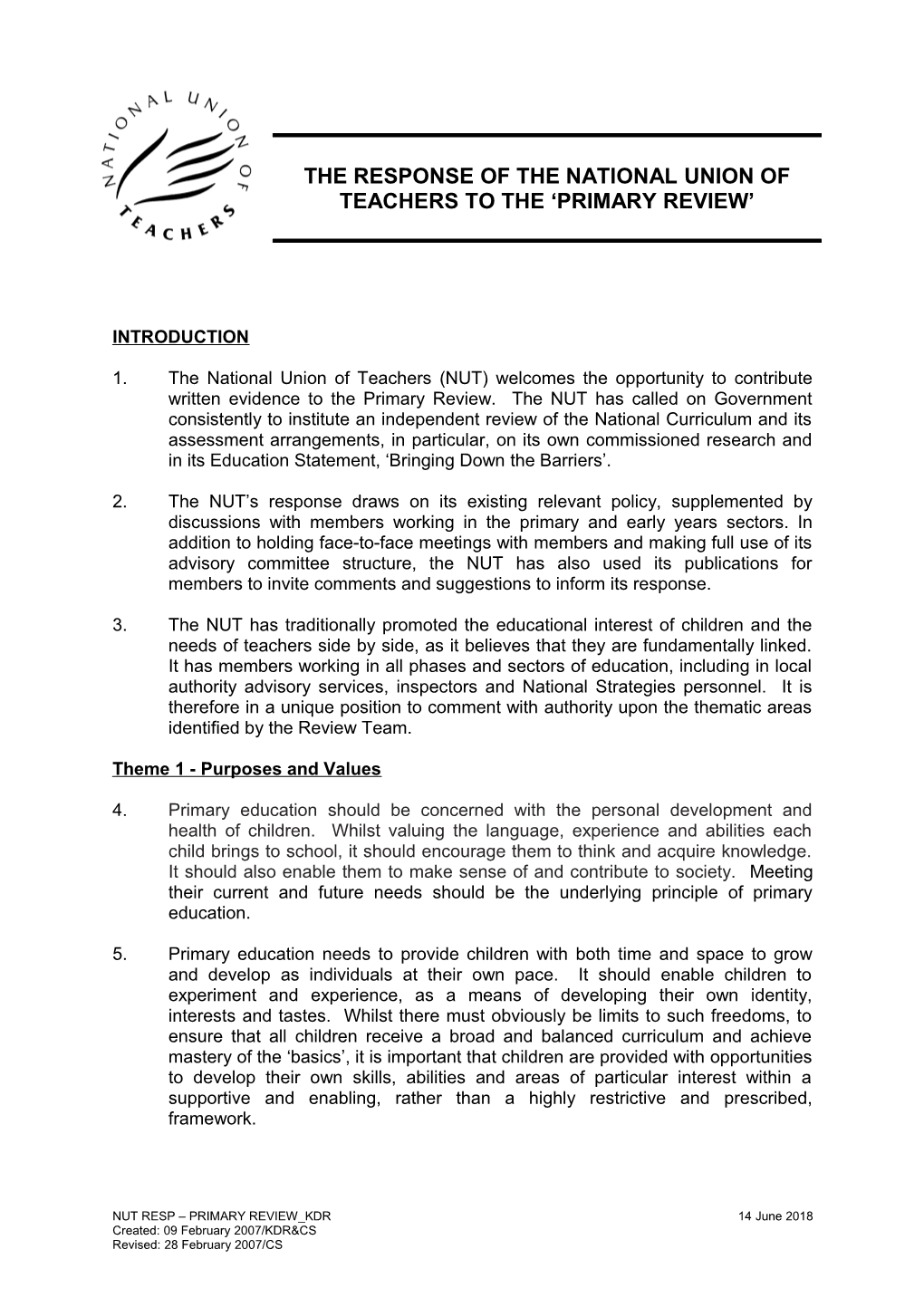 Theme 1 - Purposes and Values s1