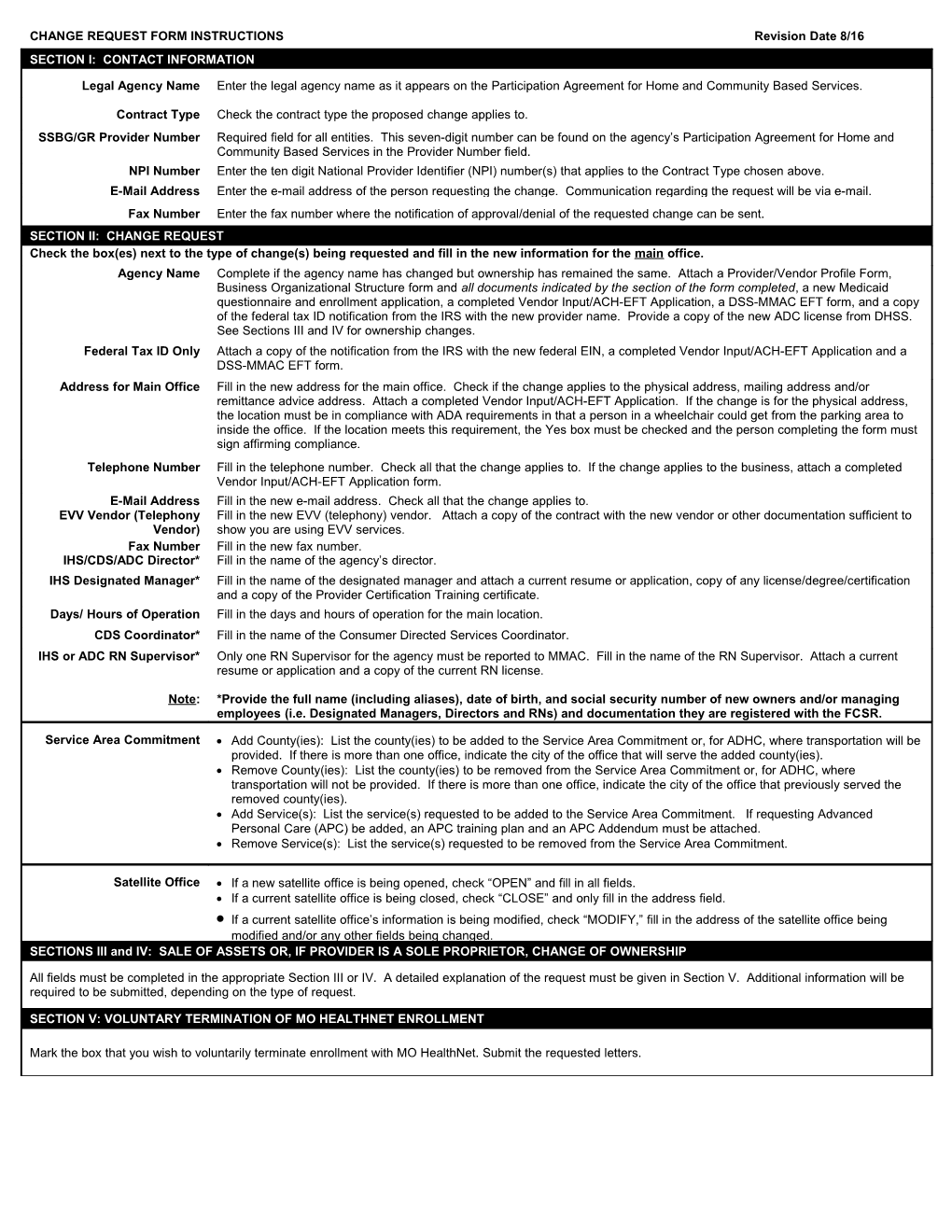 Change Request Form Instructions