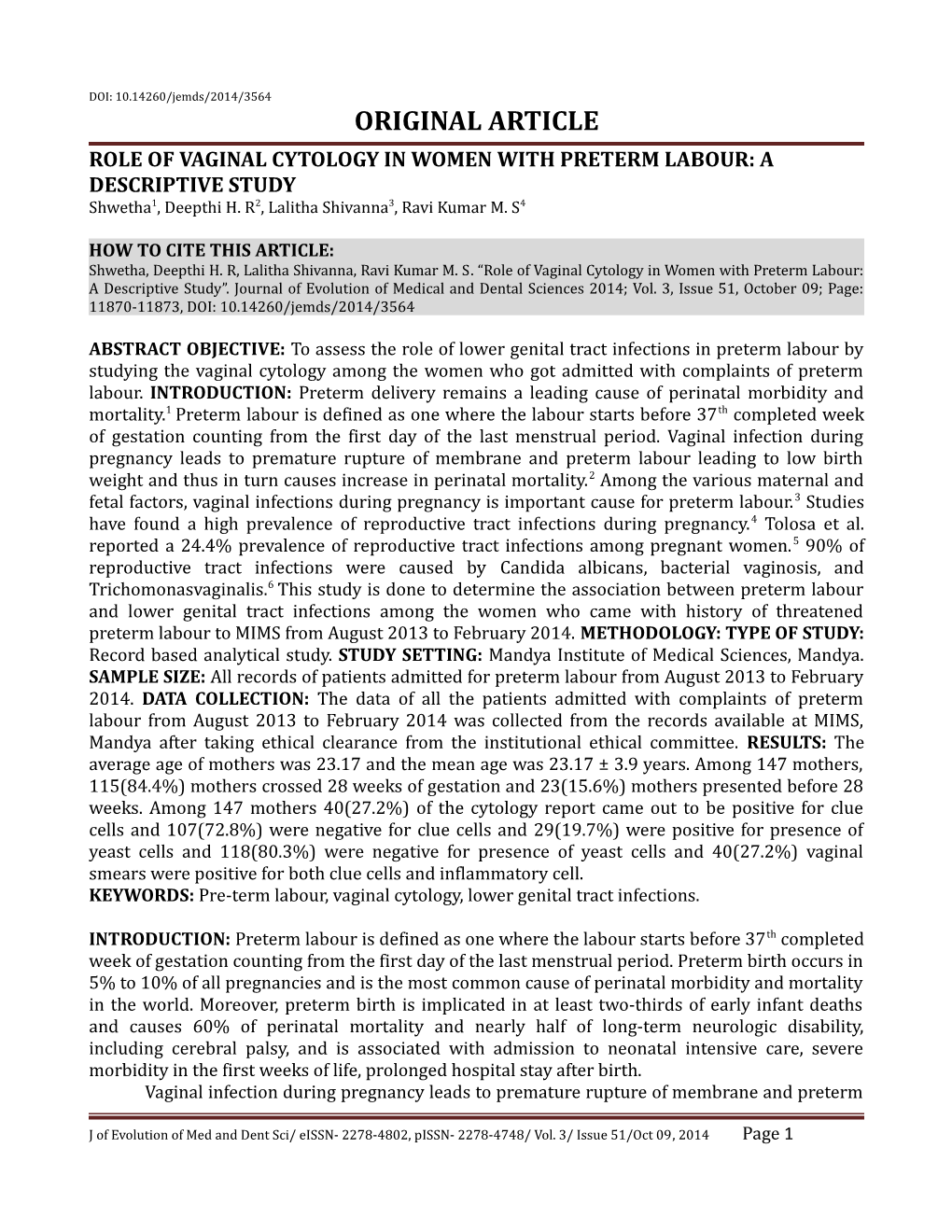 Role of Vaginal Cytology in Women with Preterm Labour: a Descriptive Study