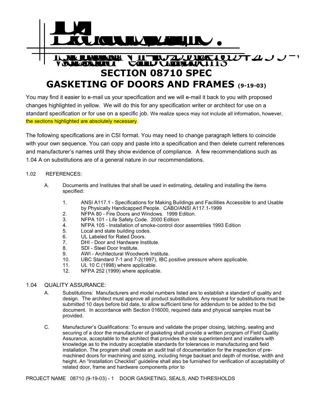 Gasketing of Doors and Frames (9-19-03)