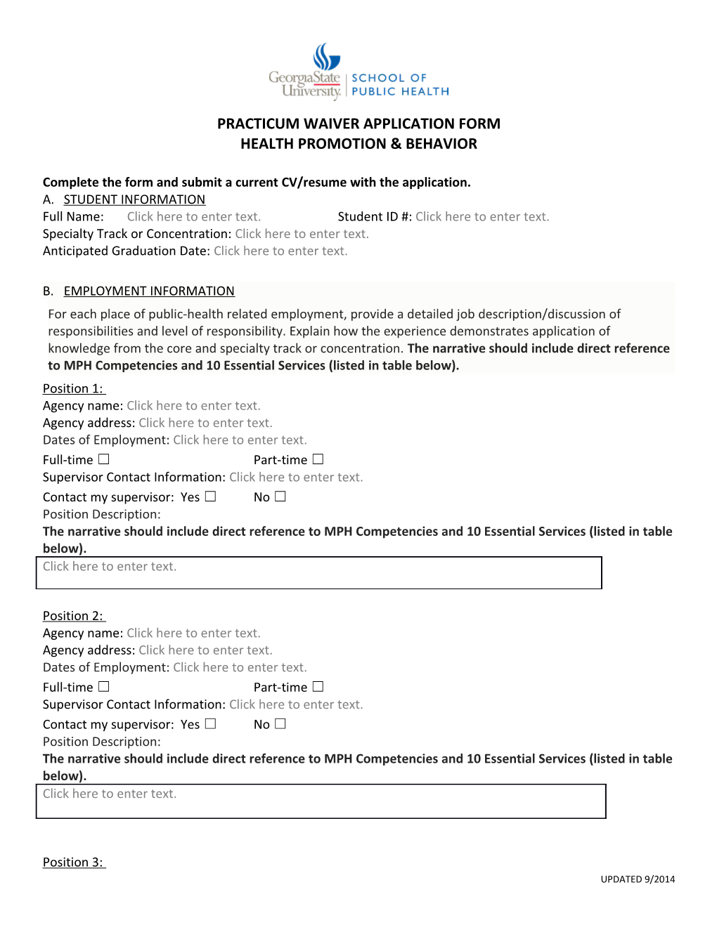 Practicum Waiver Application Form