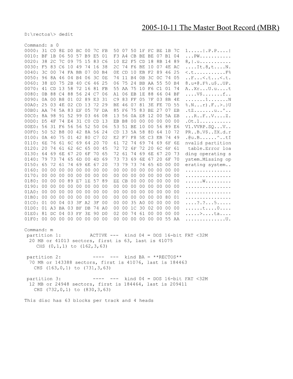 2005-10-11 the Master Boot Record (MBR)