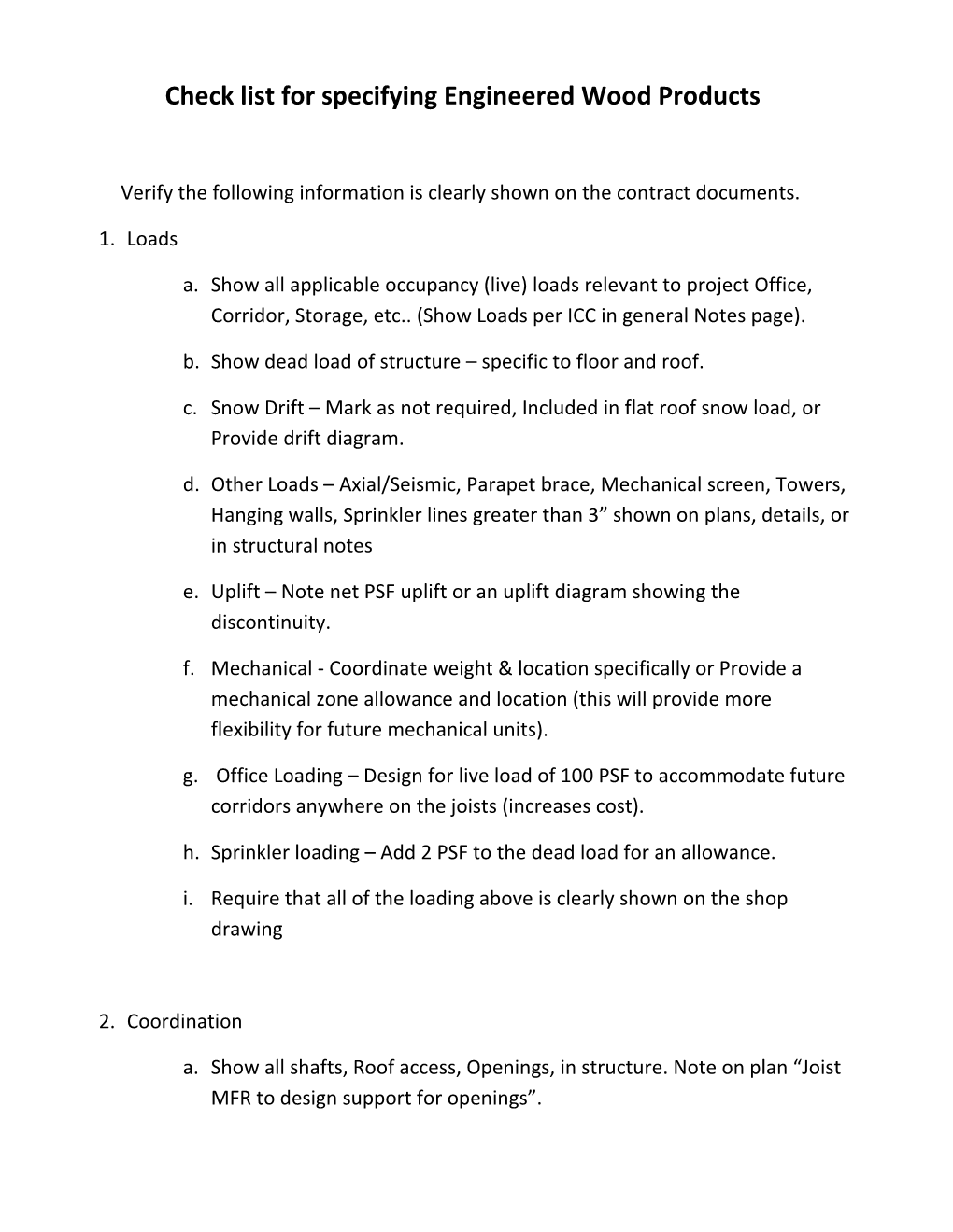 Check List for Specifying Engineered Wood Products