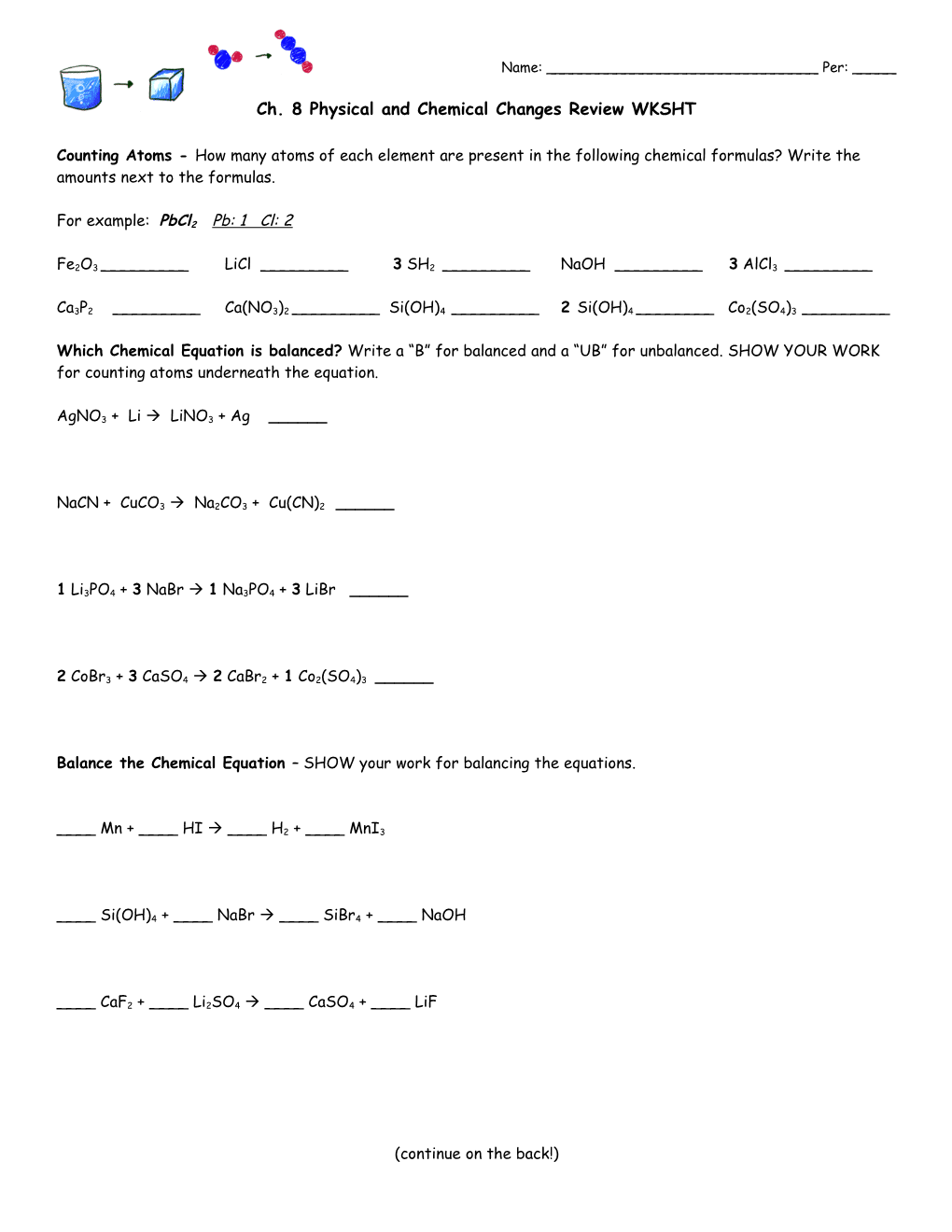 Ch. 8 Physical and Chemical Changes Review WKSHT