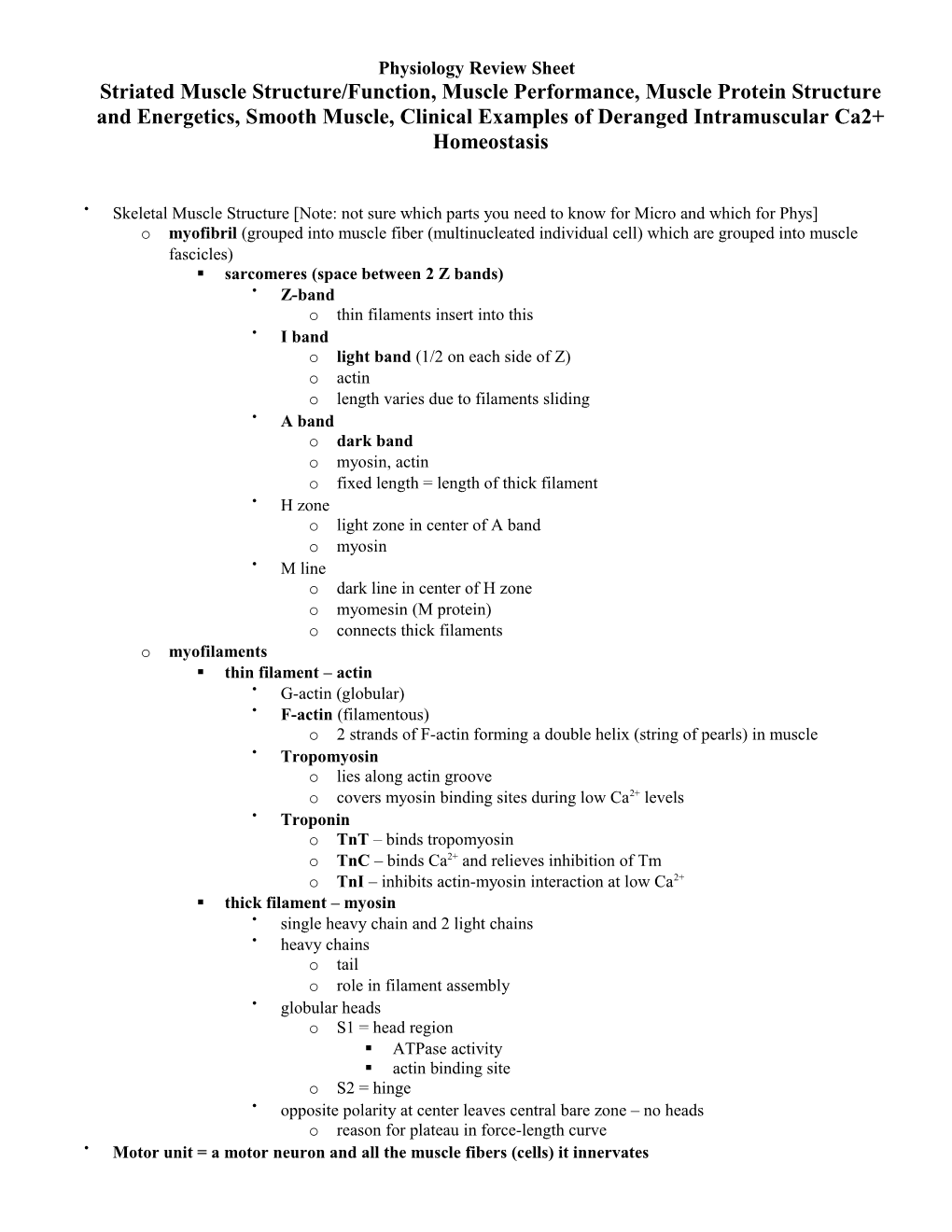 Physiology Review Sheet