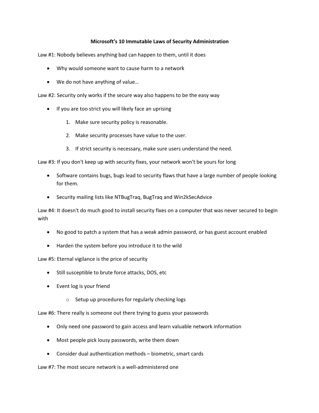 Microsoft S 10 Immutable Laws of Security Administration