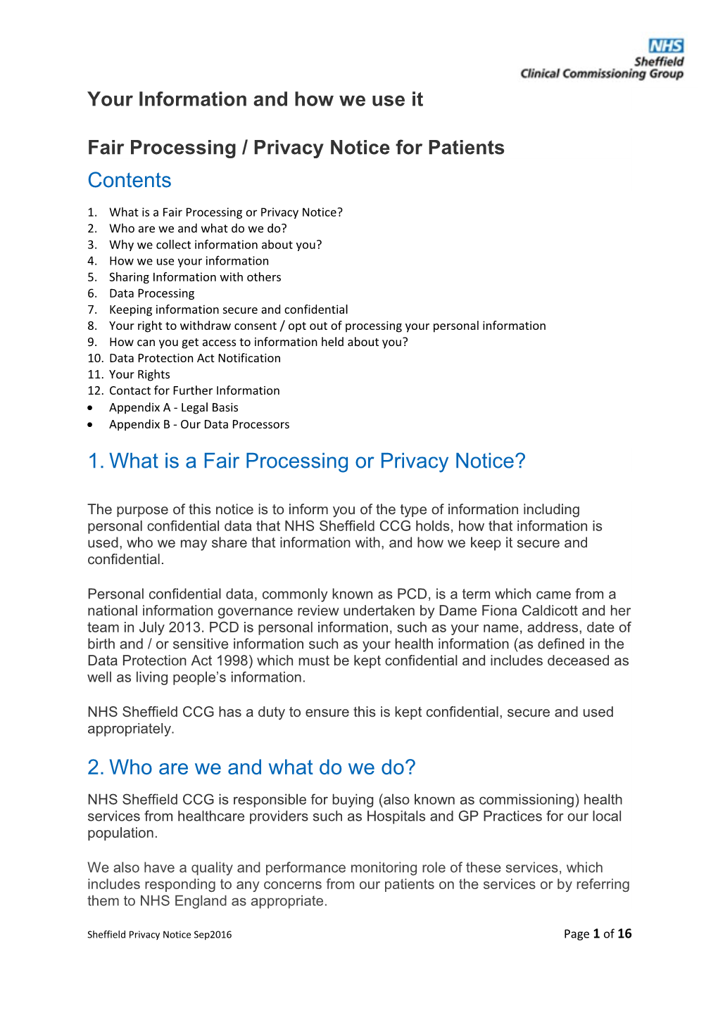 Fair Processing / Privacy Notice for Patients