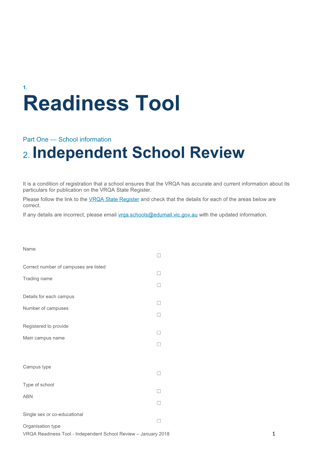 Independent School Review Self-Assessment Tool