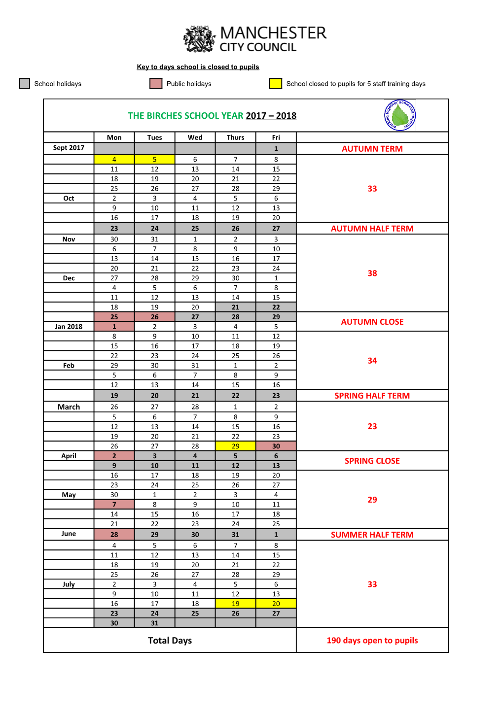 Proposed School Calendar 2017 18