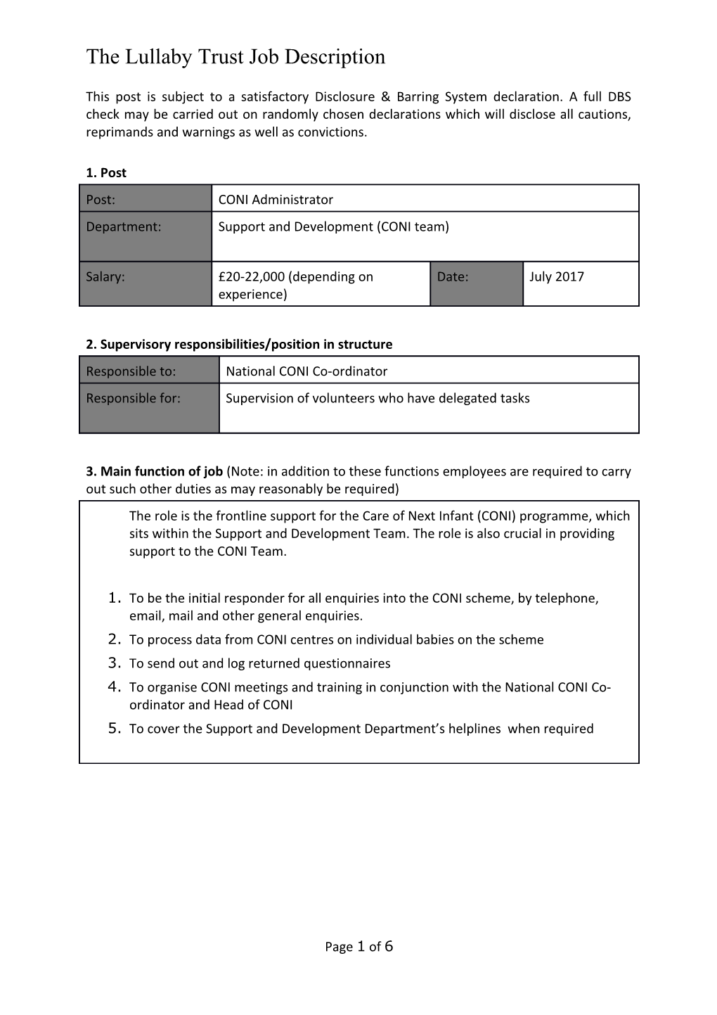 The Lullaby Trust Job Description