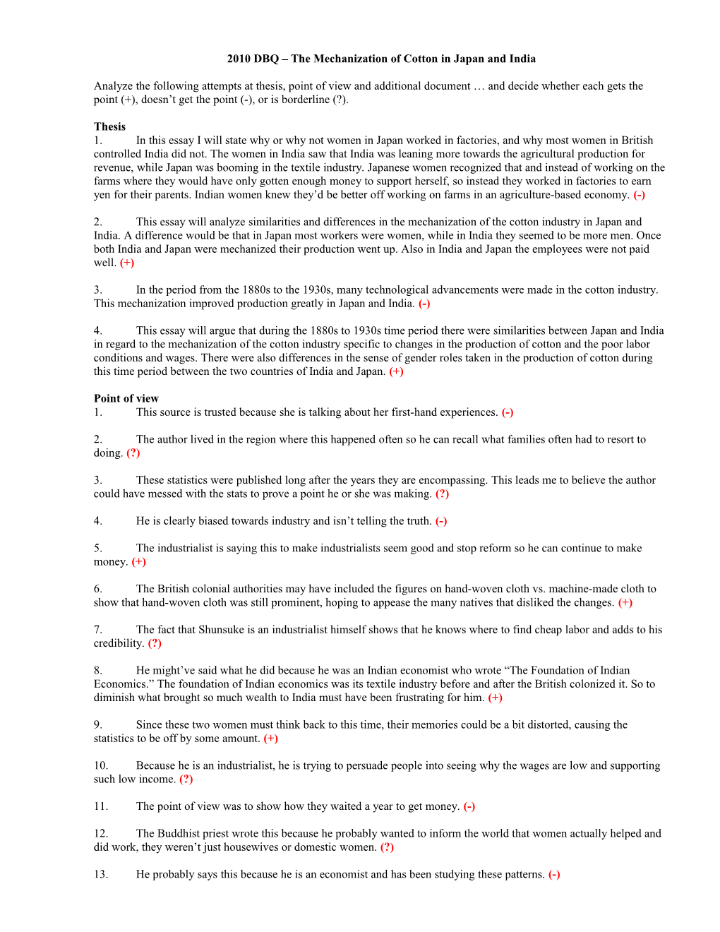 2010 DBQ the Mechanization of Cotton in Japan and India