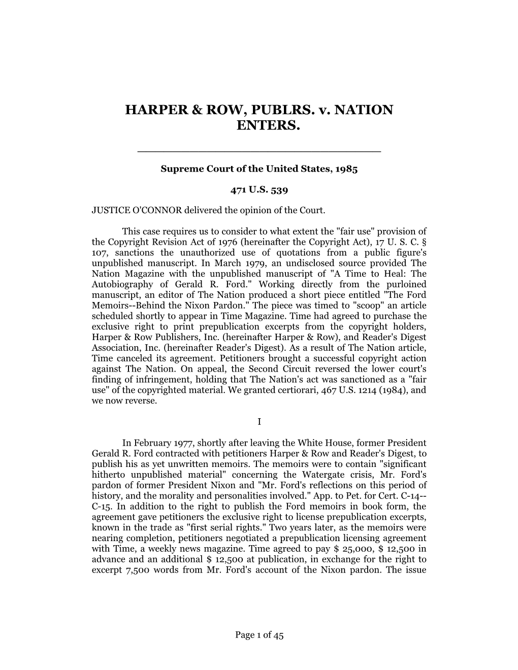 HARPER & ROW, PUBLRS. V. NATION ENTERS