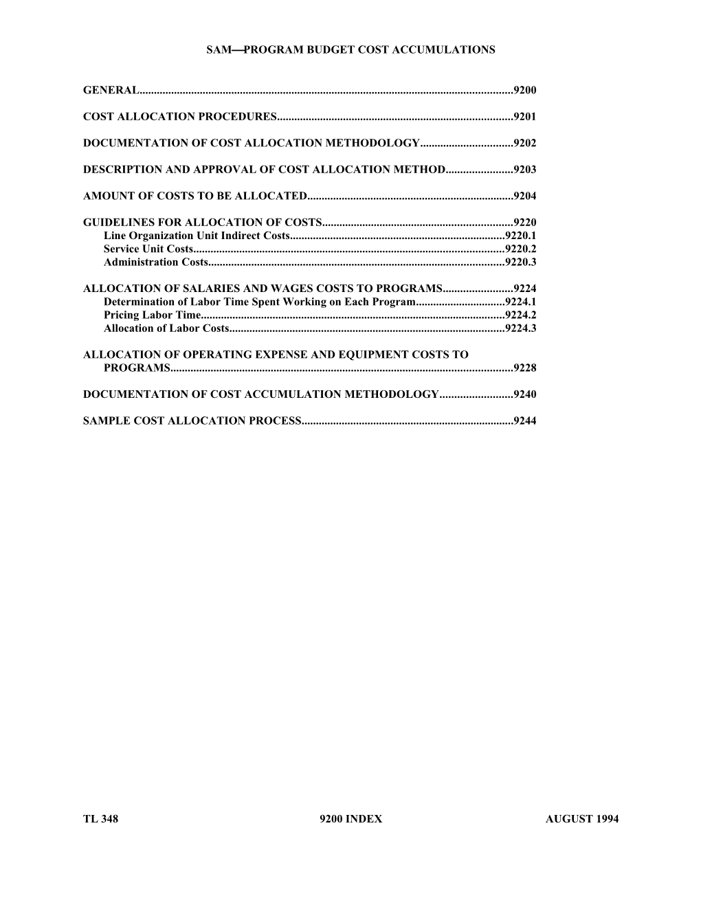 Sam Program Budget Cost Accumulations