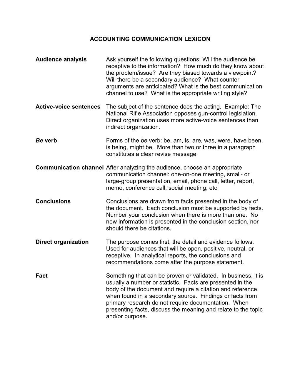 Accounting Communication Lexicon