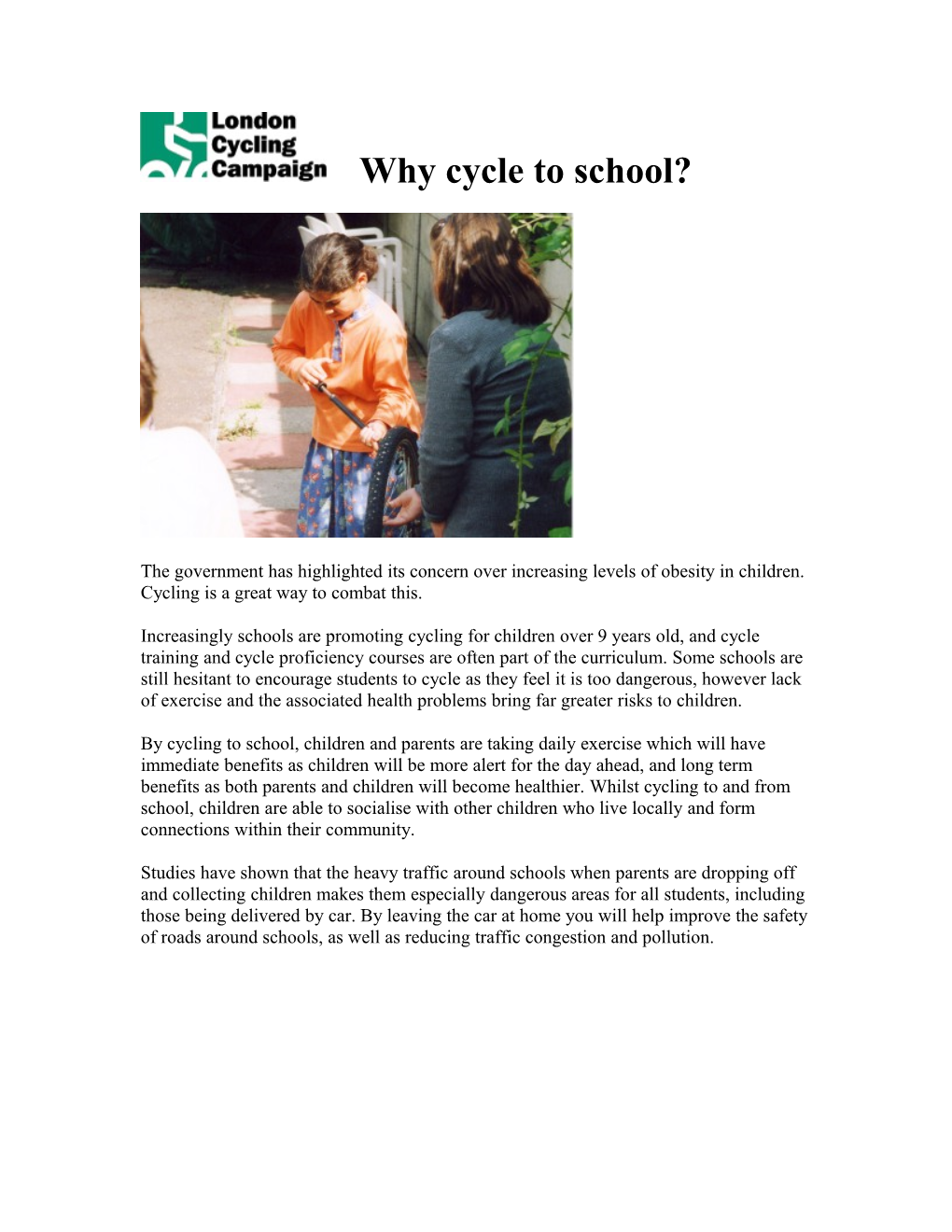 Why Cycle to School