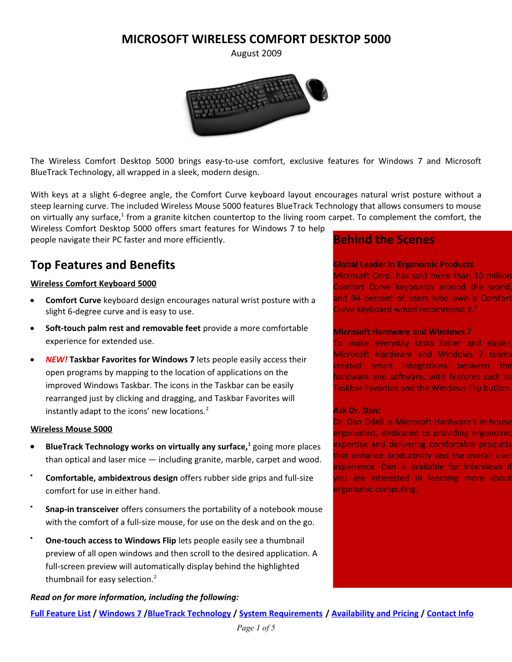 Microsoft Wireless Comfort Desktop 5000