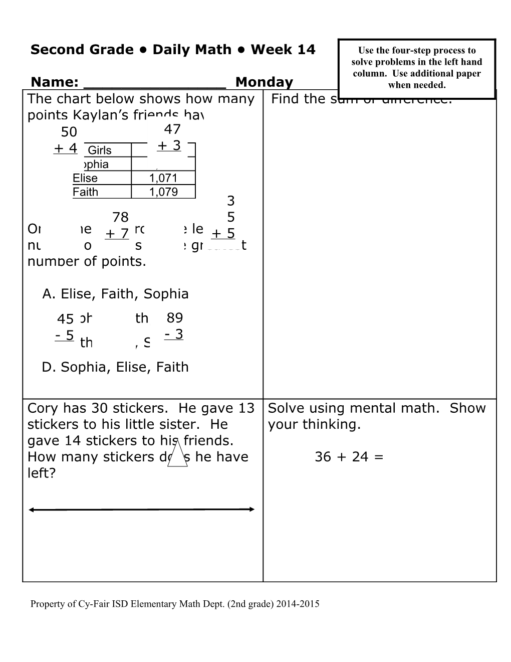 Third Grade Daily Homework Week 2