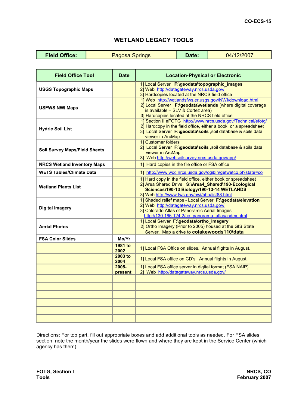 Wetland Identification Record