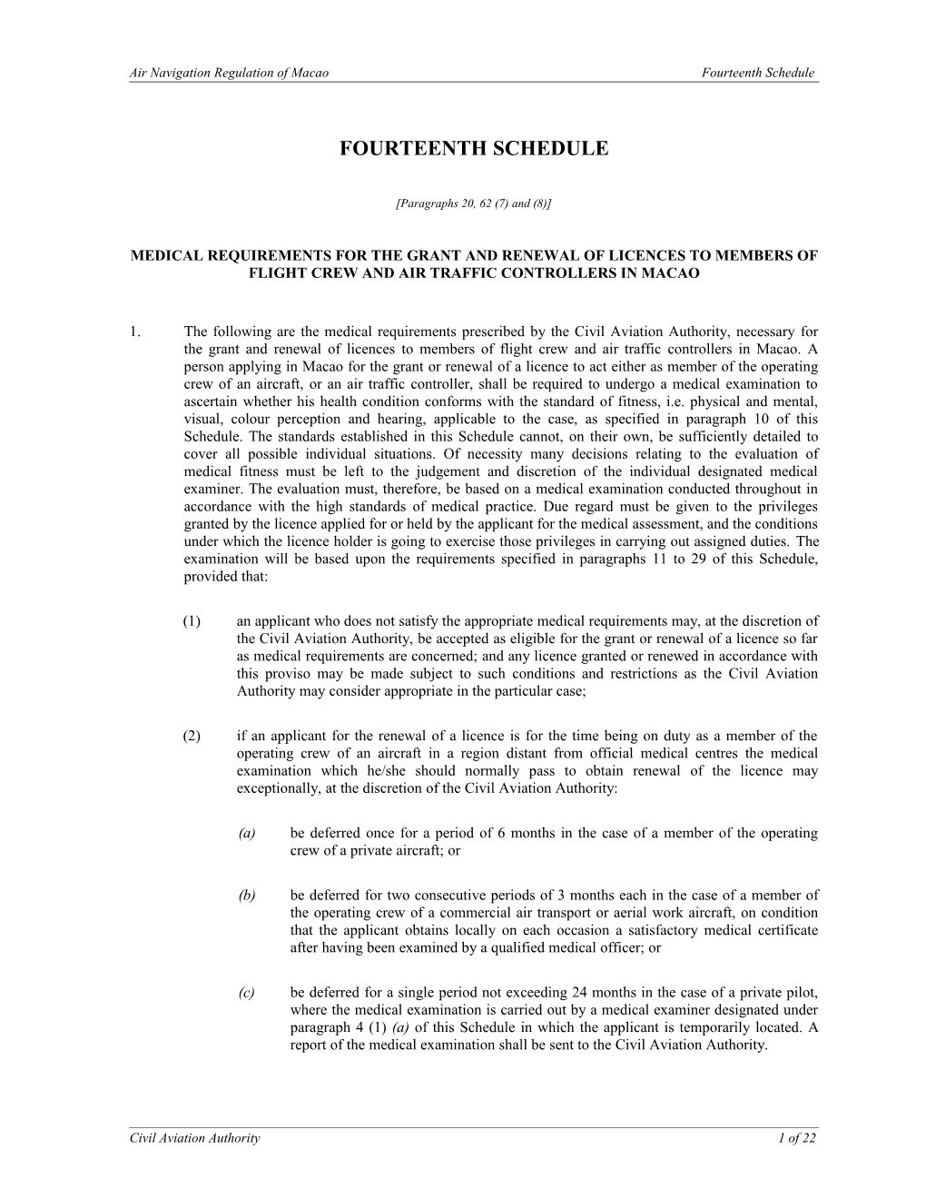 Air Navigation Regulation of Macaofourteenth Schedule