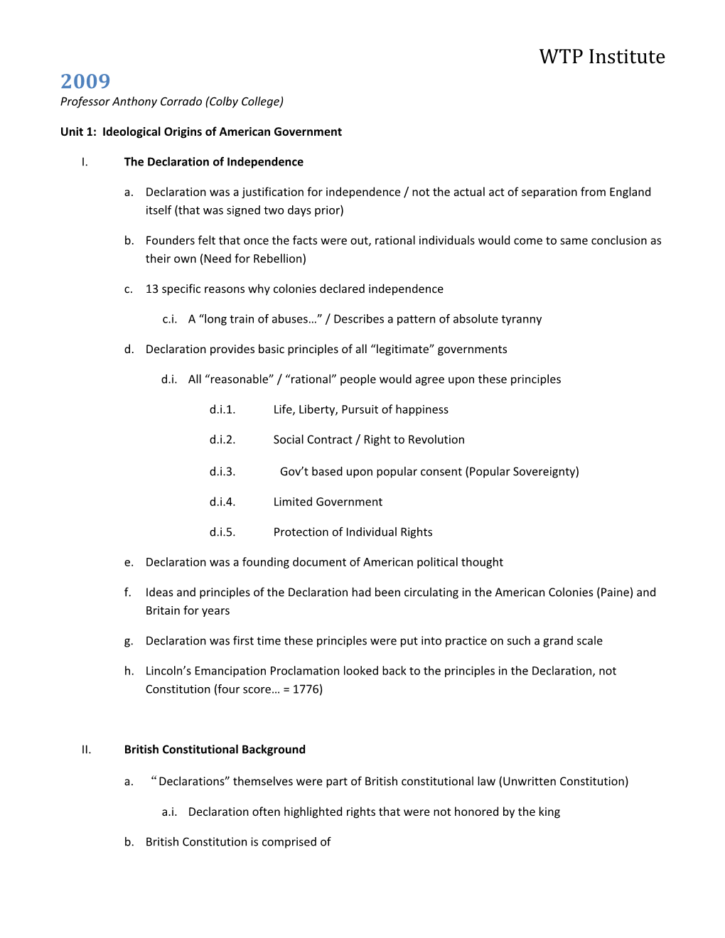 Unit 1: Ideological Origins of American Government