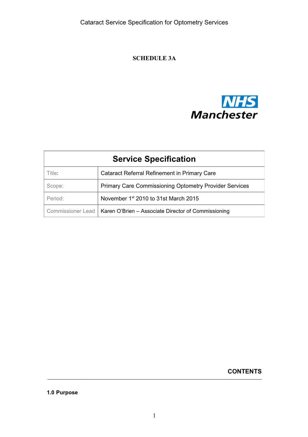 Cataract Service Specification for Optometry Services