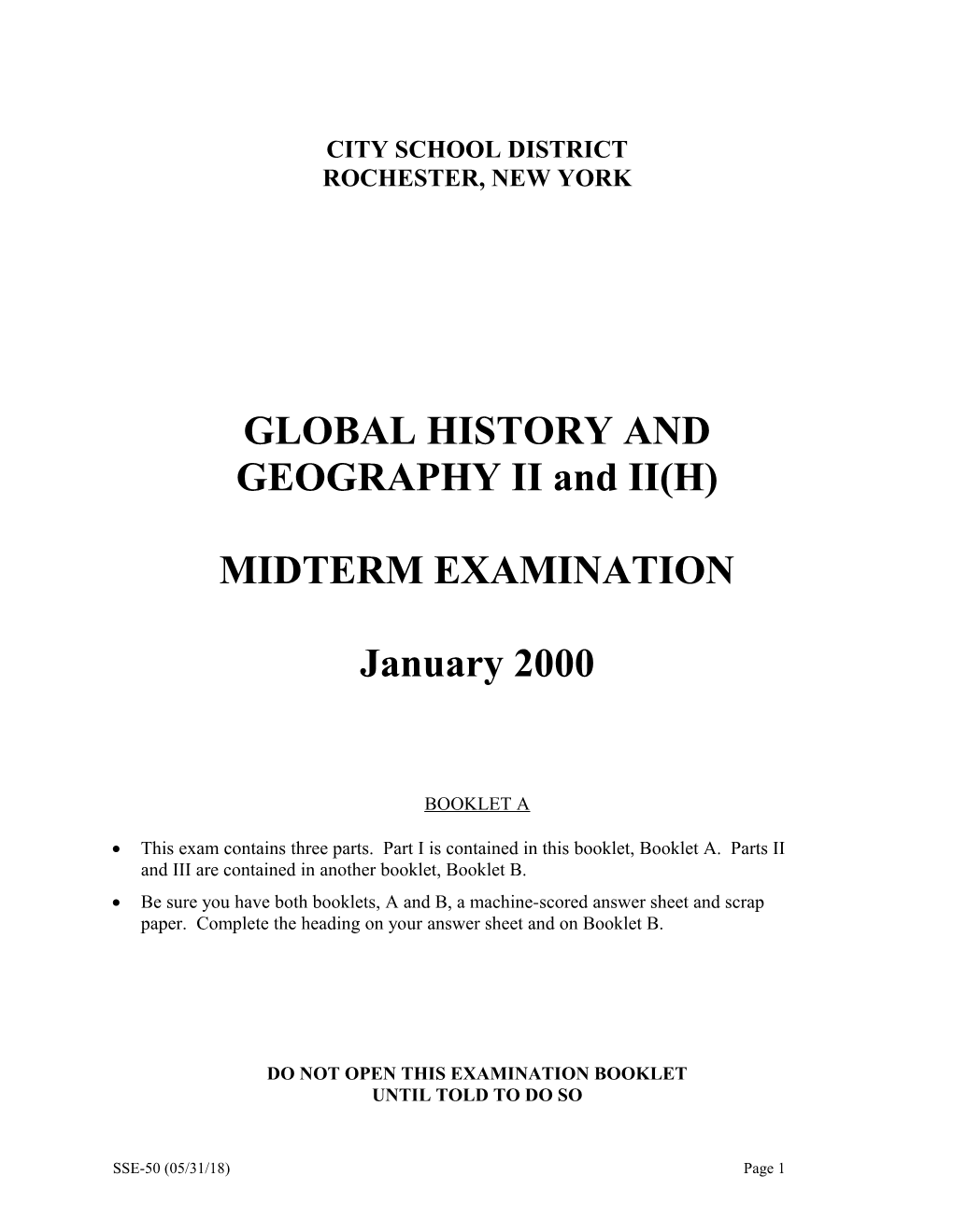 Glbl Hist and Geo II Midterm - January 2000