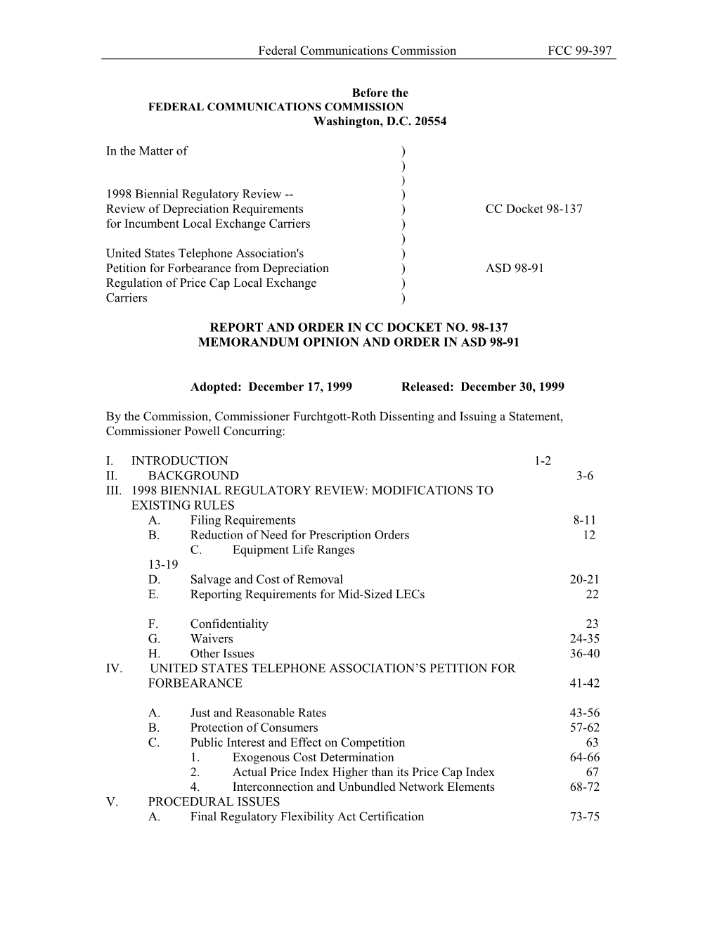 Federal Communications Commission FCC 99-397