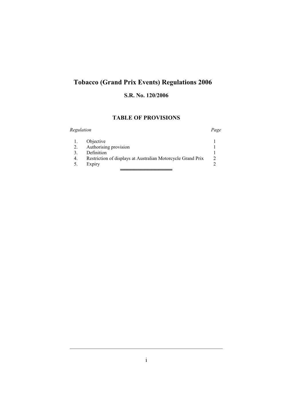 Tobacco (Grand Prix Events) Regulations 2006