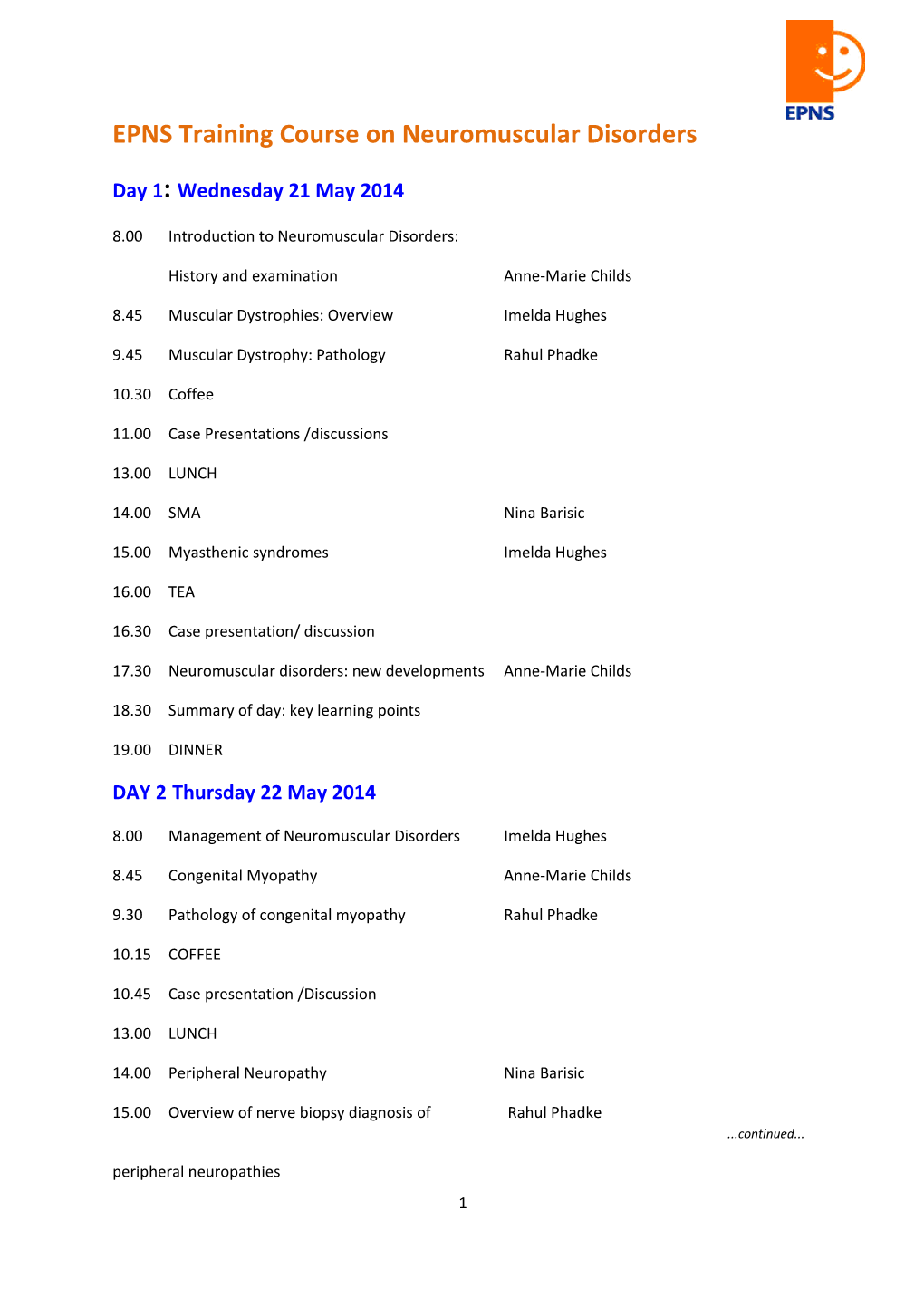 EPNS Training Course on Neuromuscular Disorders