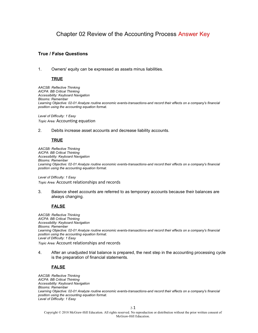 Chapter 02 Review of the Accounting Process Answer Key