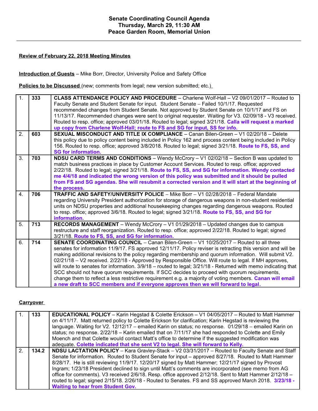 Senate Coordinating Council Agenda