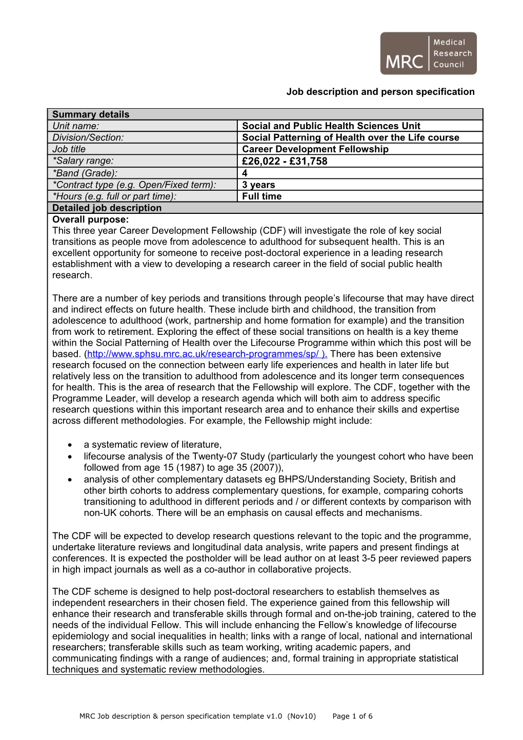 Job Description and Person Specification Template s1