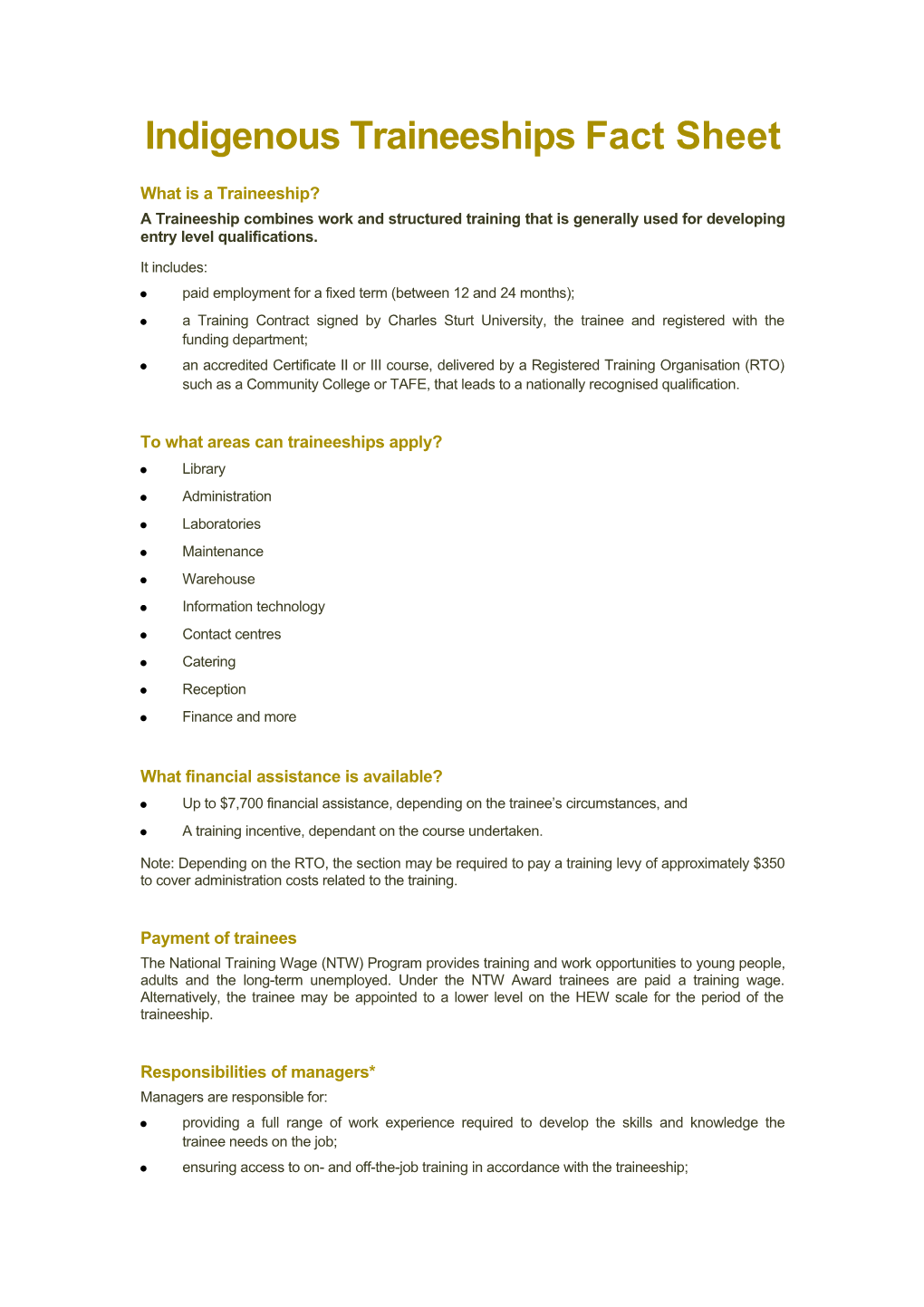 Traineeships Fact Sheet