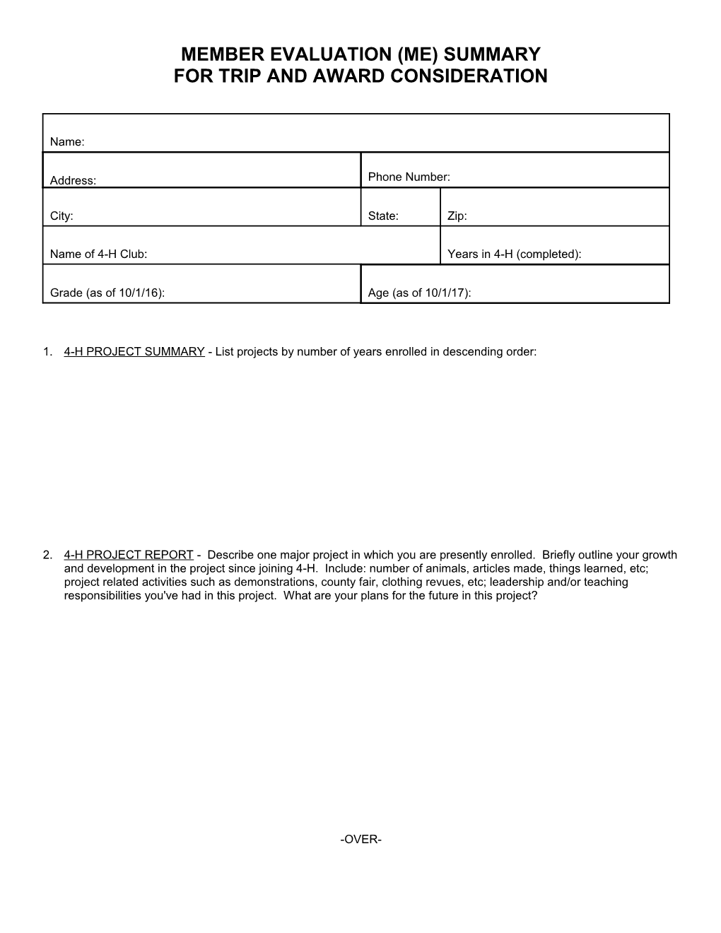 Member Evaluation (Me) Summary