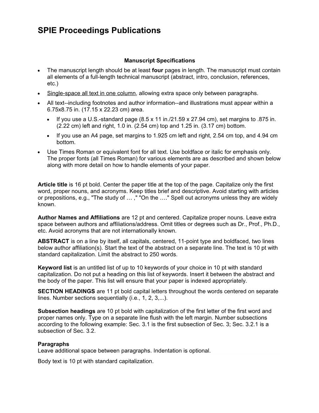 4-Page Technical Paper Specifications