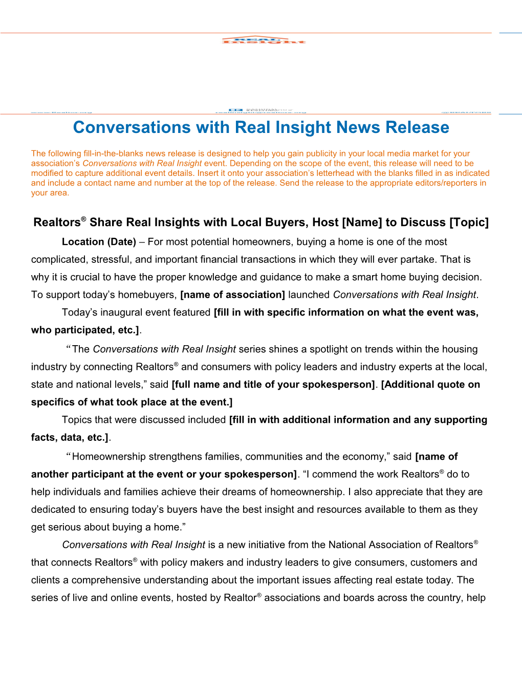 Conversations with Real Insight News Release