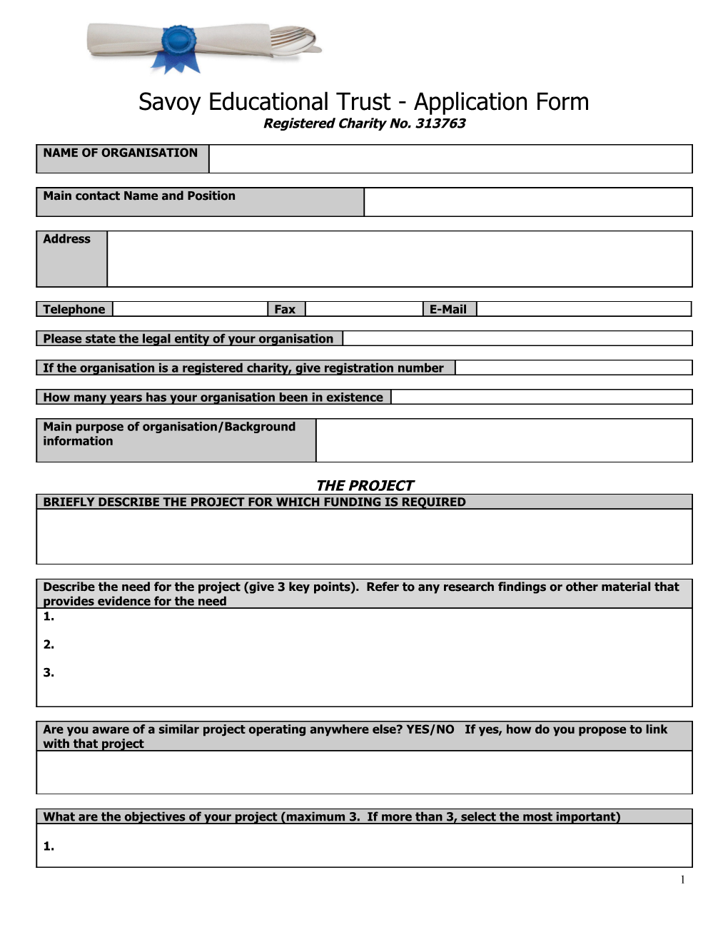 Savoy Educational Trust - Application Form