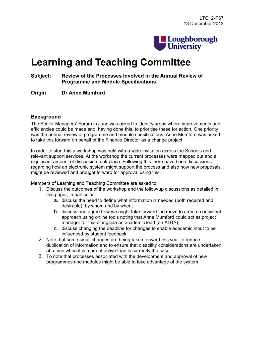 Learning and Teaching Committee
