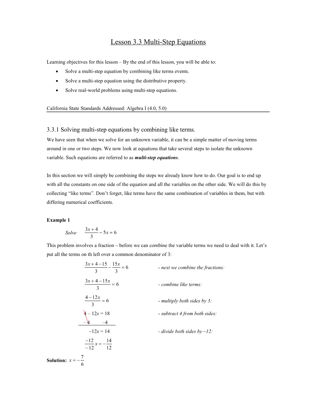 Lesson 3.3 Multi-Step Equations