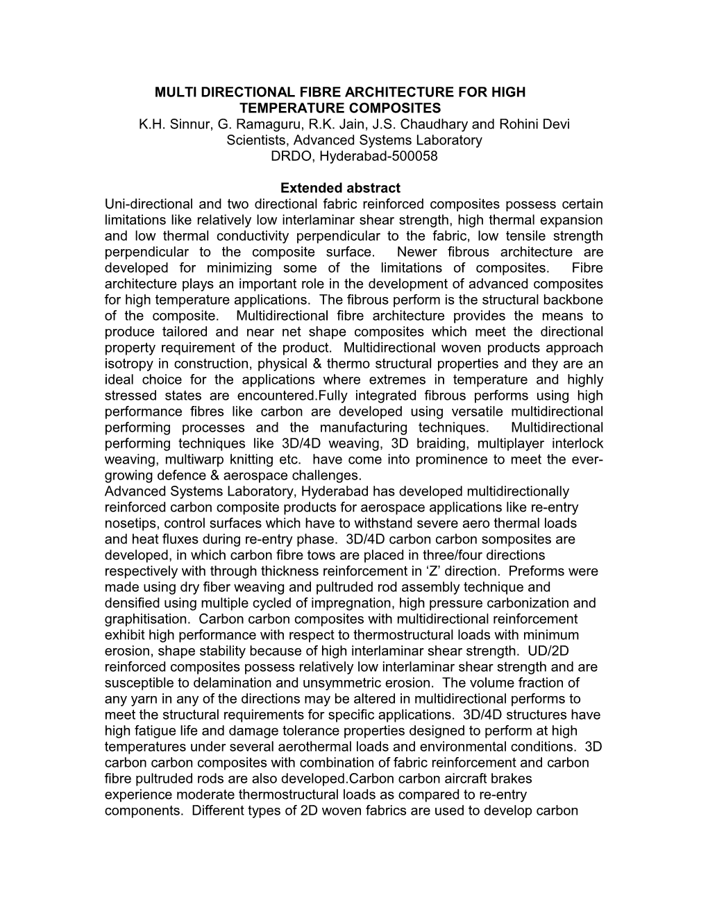 Multi Directional Fibre Architecture for High Temperature Composites