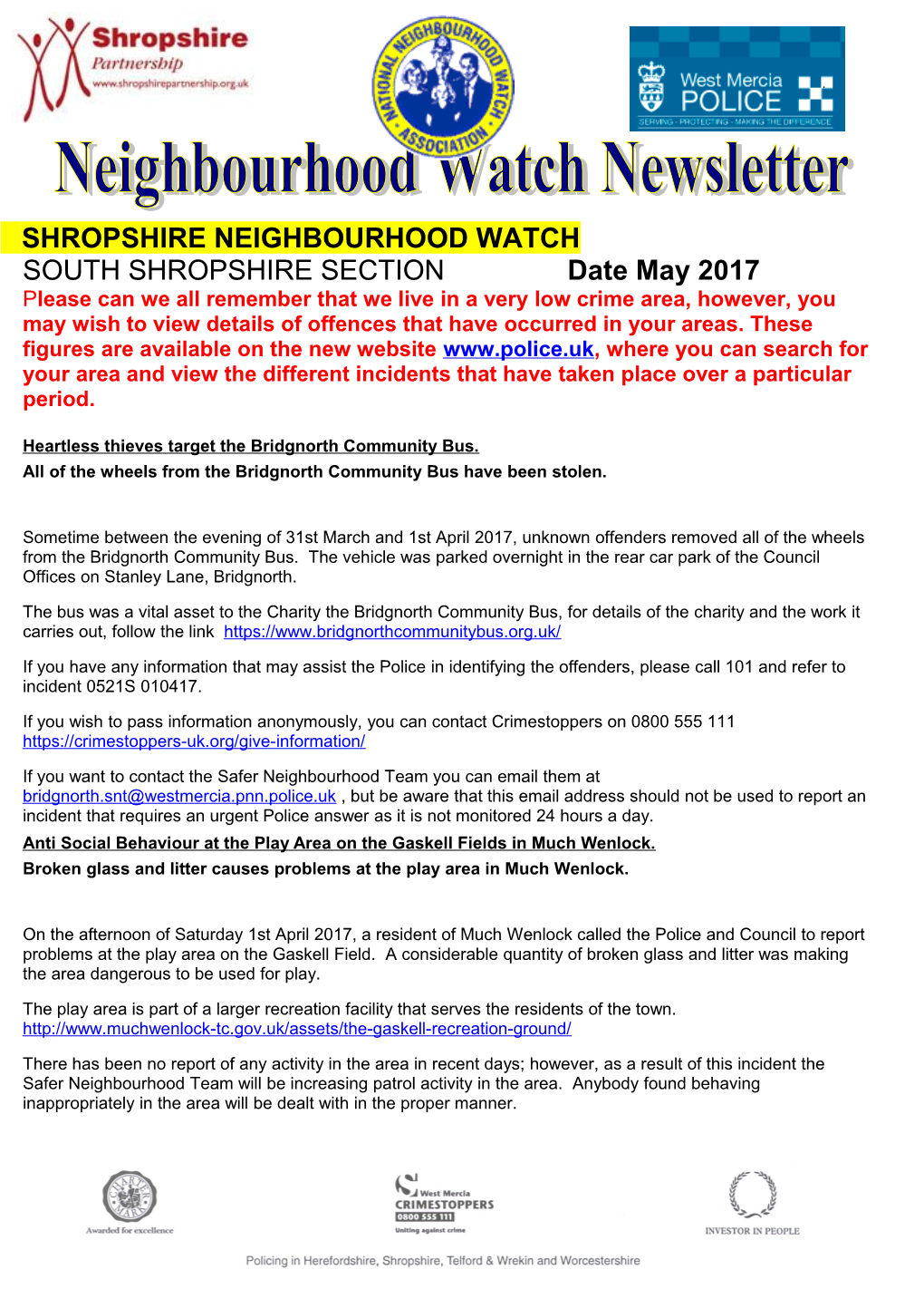 From Shelly Sidwell, Shropshire Division Neighbourhood Watch Clerk s1