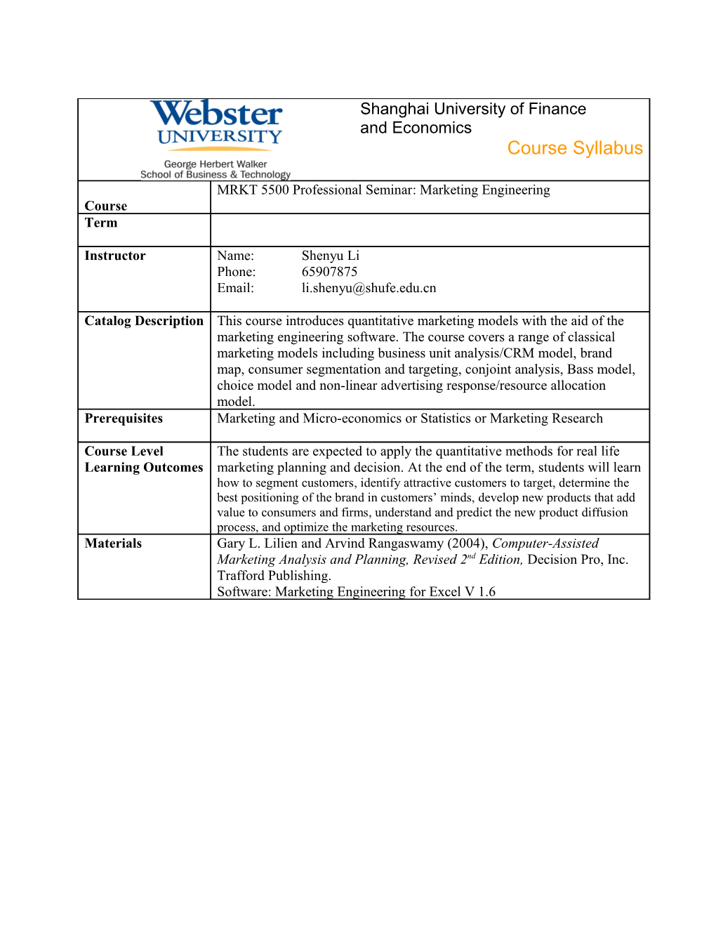 Webster University - Syllabus s1